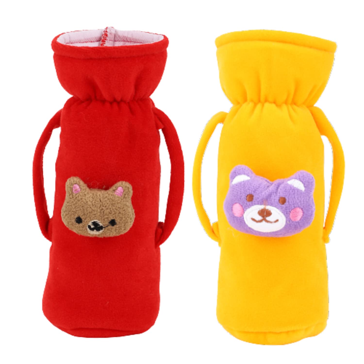 Anush Marino Soft Stretchable Baby Wide Neck Feeding Bottle Cover with Cute Teddy | Handle On Both Side for Easy to Hold, Protect from Scratches |Suitable for 120 to 250ML_Red::Yellow