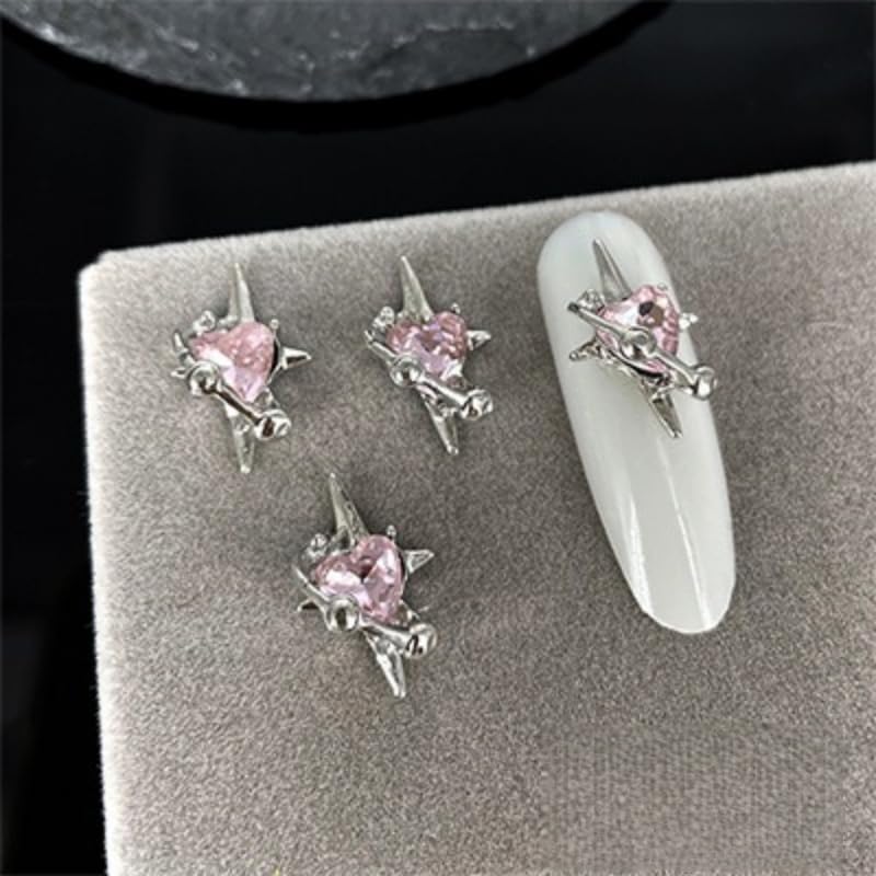 Alloy Nail Charms 10x15.5mm 3D Rhinestone Stars Hearts Saturn Cute Trendy Girl Nail Art Decorations,01
