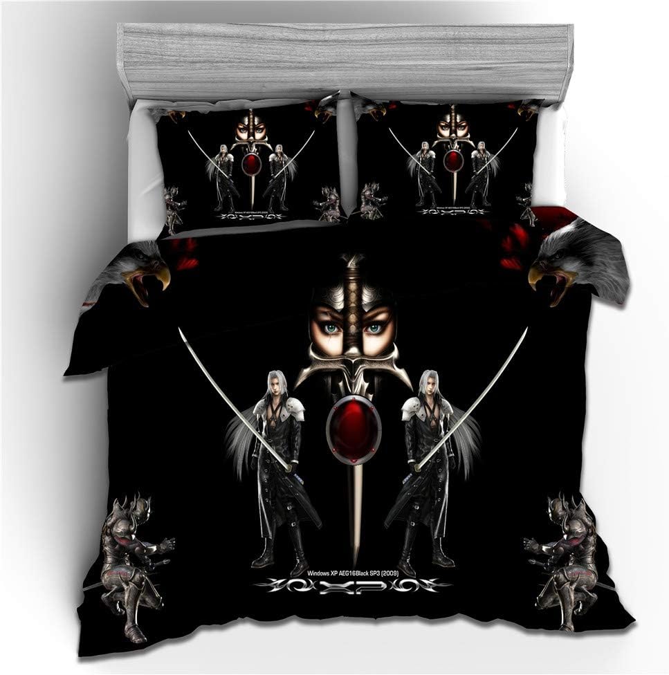 NICHIYOFinal Fantasy Bed Linen Set - Duvet Cover and Pillowcase, Microfibre, 3D Digital Print, 3-Piece Bed Linen (Duvet Cover + Pillowcases) (12, Super King 220 x 260 cm)