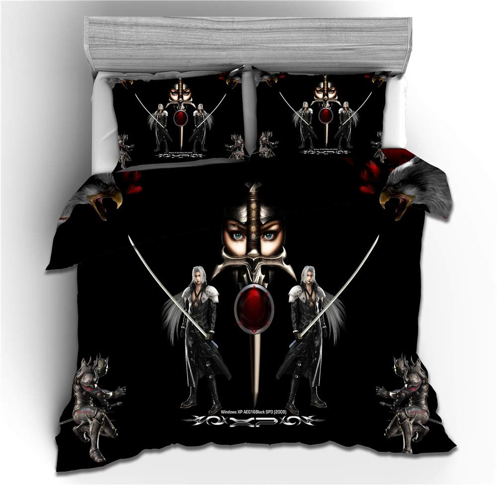 NICHIYOFinal Fantasy Bed Linen Set - Duvet Cover and Pillowcase, Microfibre, 3D Digital Print, 3-Piece Bed Linen (Duvet Cover + Pillowcases) (12, Super King 220 x 260 cm)