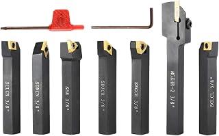 Toolly 3/8" Shank Indexable Carbide Lathe Turning Tool Set, Pack of 7