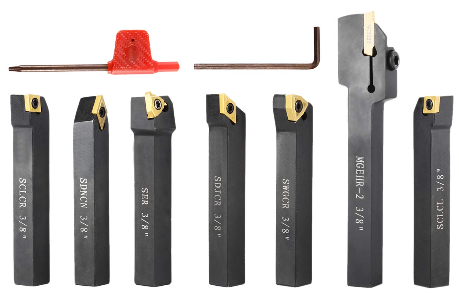 Toolly 3/8 Inch Shank 7 Pieces Indexable Carbide Turning Tool Set