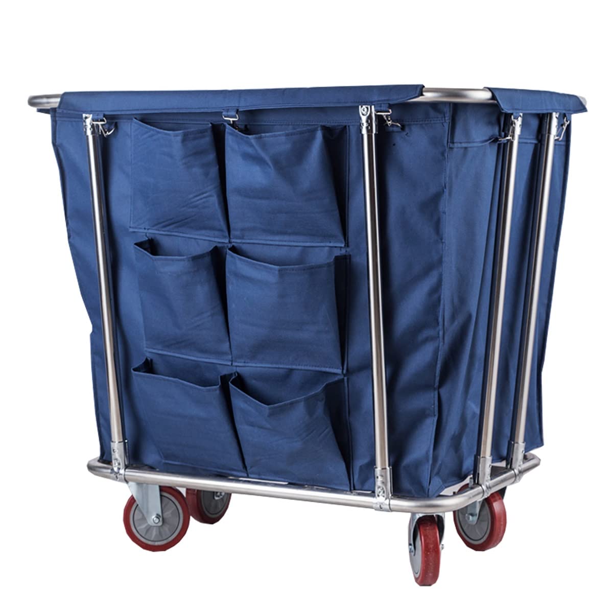 LGTDF35 Heavy Duty Rolling Laundry Cart with Wheels - Commercial Grade Stainless Steel Trolley with Removable Bags, 400L Capacity(Blue,B)