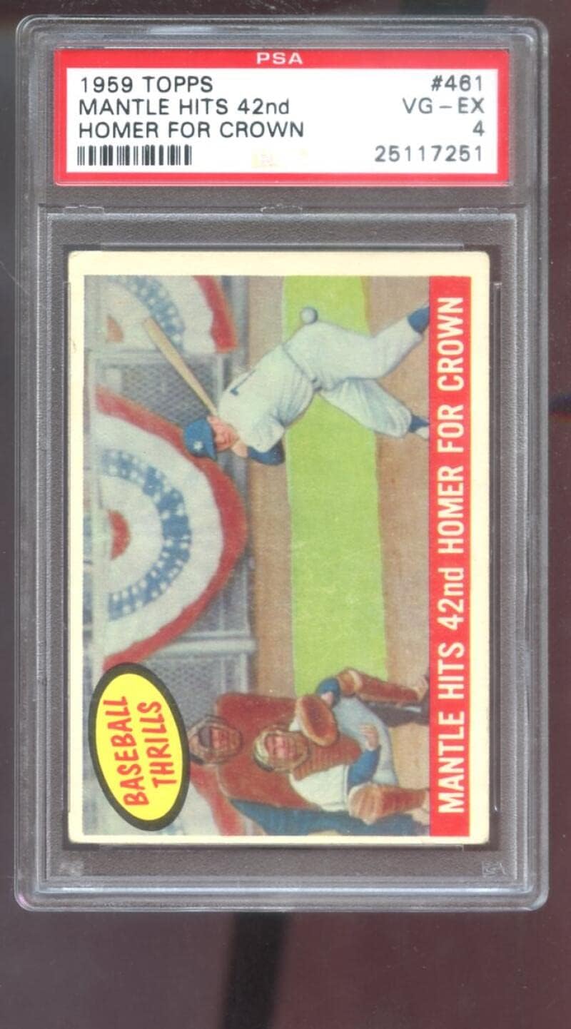 1959 Topps #461 Mickey Mantle Hits 42nd Homer For Crown Thrills PSA 4 Graded Baseball Card MLB New York Yankees