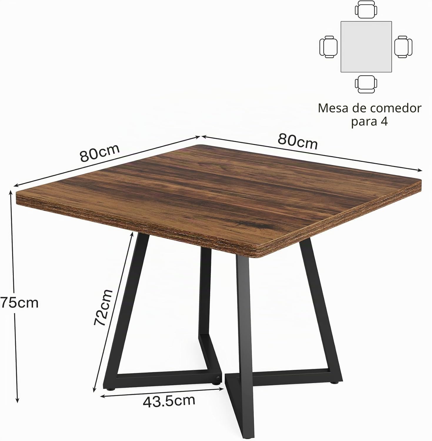 Rustykalny kwadratowy stół do jadalni 79 cm dla 2 osób, mały kuchenny stół śniadaniowy, drewniany styl wiejski, kompaktowe meble do jadalni, idealny do przytulnych przestrzeni, 79 x 79 x 76 cm