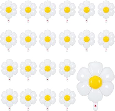 Sotiff 21 Pcs Flower Balloons Daisies Balloons White Groovy Flower Daisy Party Decorations Retro Hippie Boho Girl Party Decor20 x 15.7 Inch
