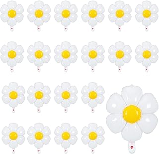 21 Pcs Daisy Balloons Two Groovy Retro Hippie Boho Girl Party Decorations White Flower Foil Mylar Balloons for 60s Theme Birthday Party Wedding Decor (20 x 15.7 Inch)