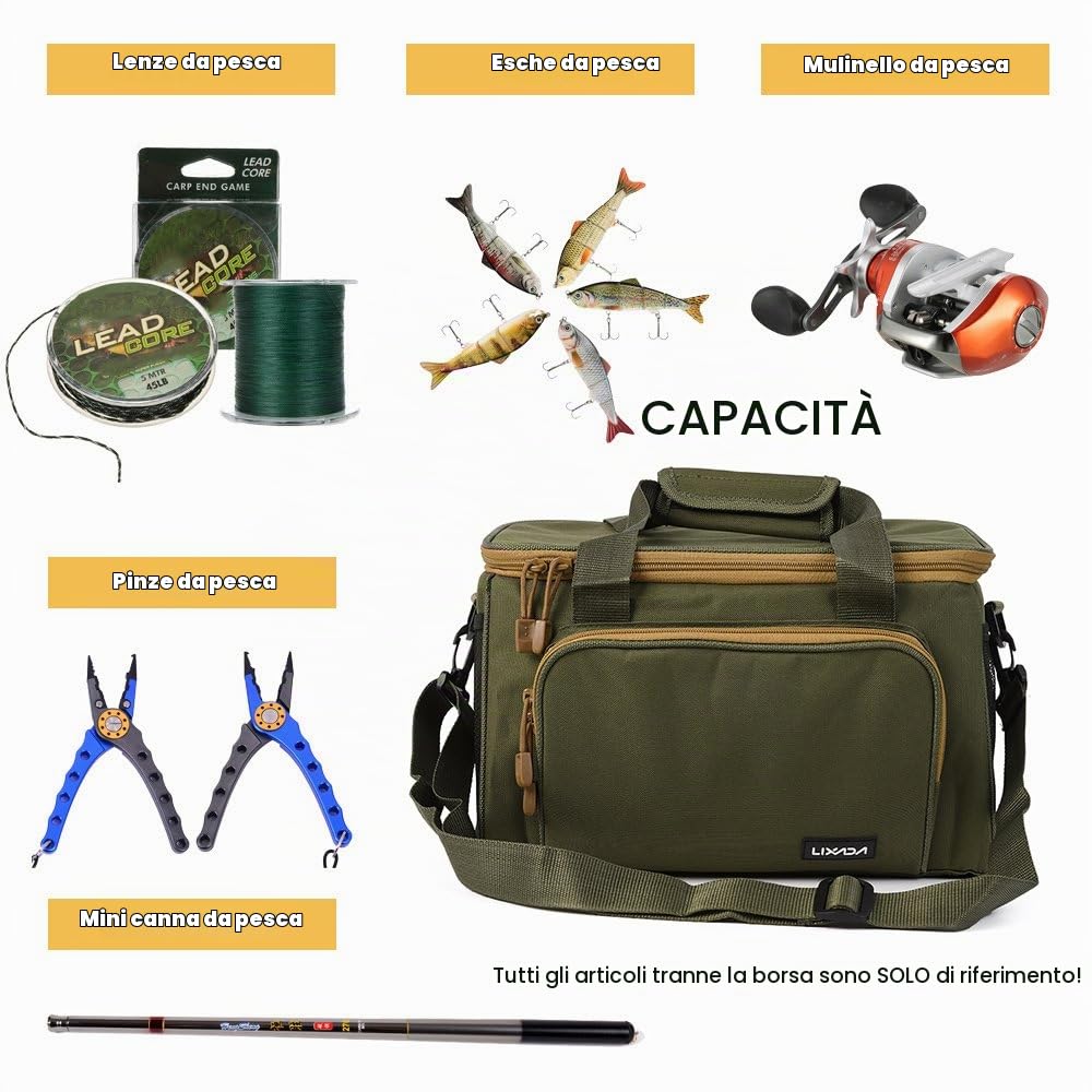 Lixada Borsa a Tracolla Portatile Multifunzionale a Tracolla Borsa a Maniche da Pesca Custodia da Pesca