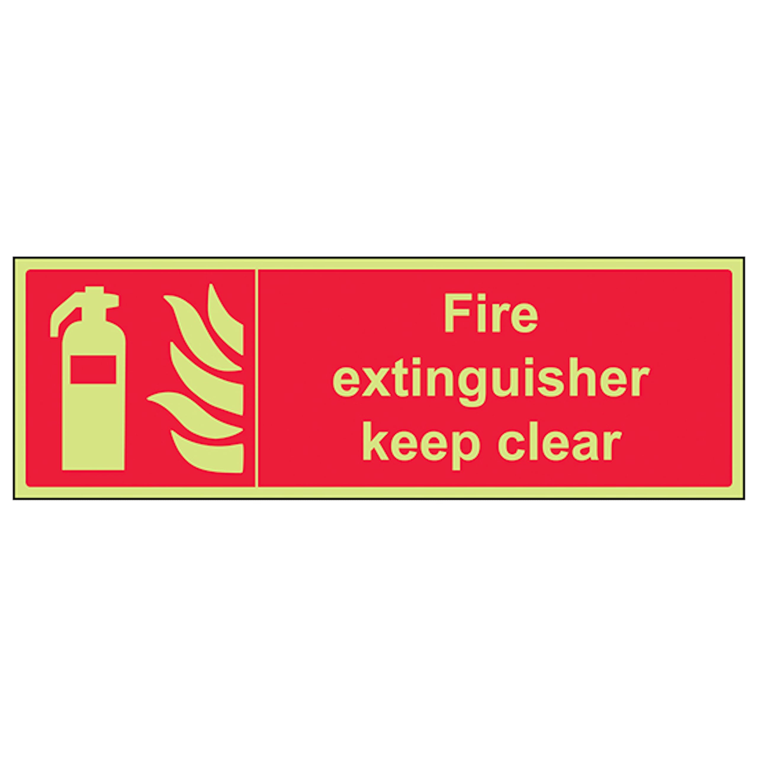 V Safety GITD Fire Extinguisher Keep Clear - Landscape 300 x 100 mm - Glow In The Dark Self Adhesive Vinyl Safety Sign