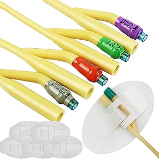 12 Sticks Double Lumen Catheter Urinary Catheters 5 Pcs Catheter Fixation Sticker Set Sterile Latex Double Chamber Catheter for Elderly Incontinence and Bedridden Patient,14FR 4.7mm