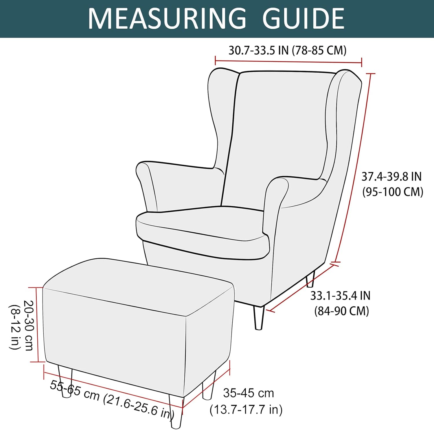 Velvet Stretch Wing Chair Cover Set, Wingback Chair Cover with Ottoman Slipcovers with Elastic Bottom Armchair Chair Slipcovers for Dogs -Coffee-3 Pieces…