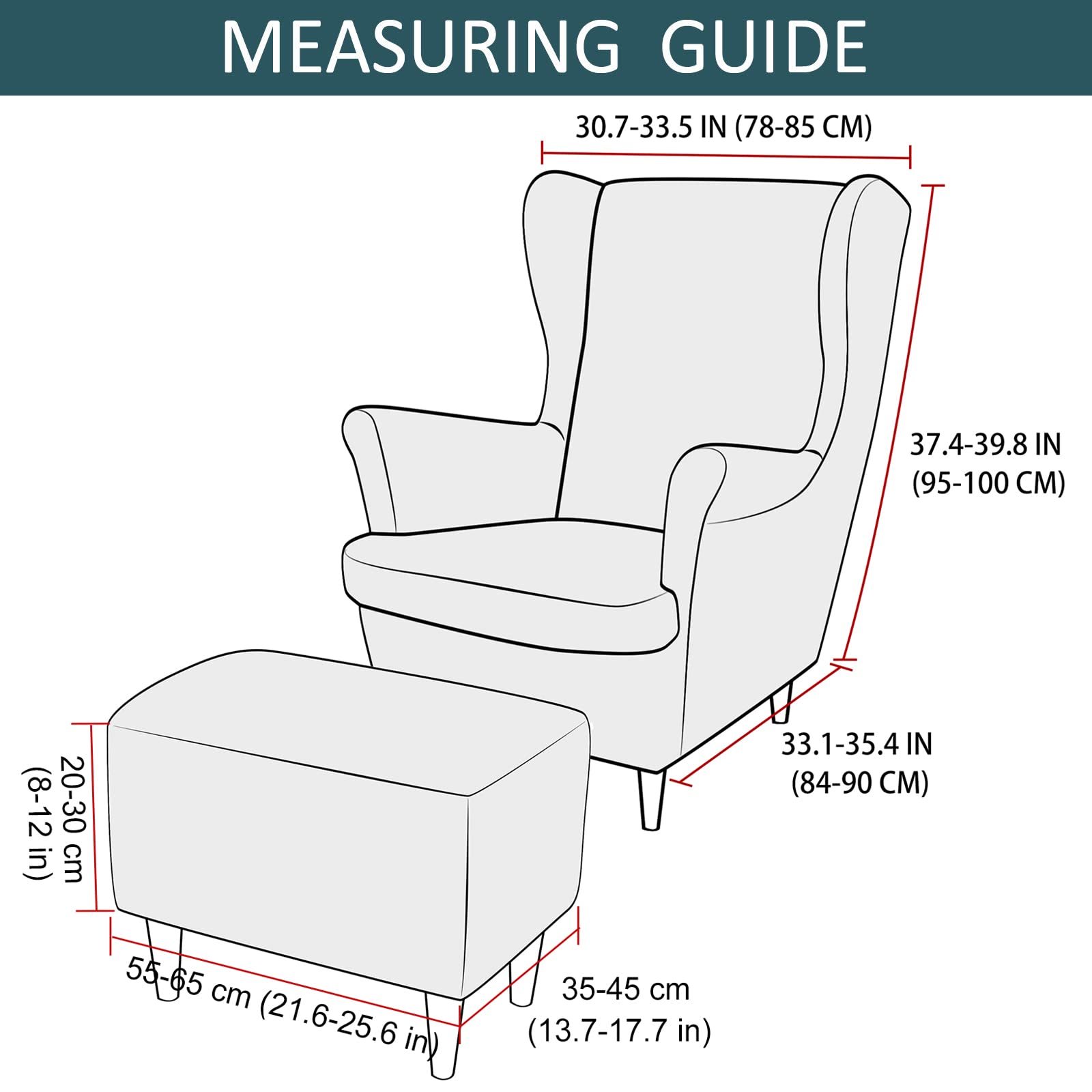 JHLD Stretch Wing Chair Cover Set, 2 Piece Wing Chair Slipcover with Ottoman Cover Wingback Chair Cover Plaid Wingback Chair Slipcover Footstool Protector Covers for Dogs-Dark Grey-3 Piece