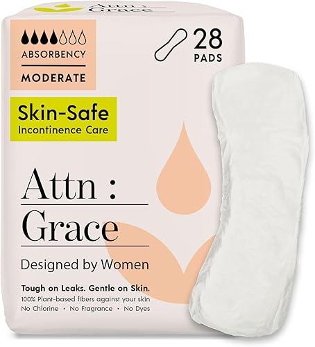 Atención Grace - Almohadillas de incontinencia moderadas para mujeres, paquete de 28  Alta absorción, transpirable, a base de plantas  Almohadillas