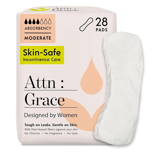 Attn Grace Moderate Incontinence Pads for Women 28-Pack - Plant-Based High Absorbency Breathable - Incontinence Pads for Moderate