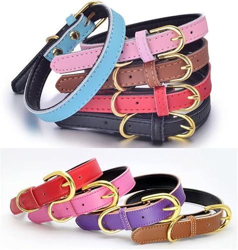 Miniatura 5 de Collar de perro de cuero genuino con soporte para Airtag, suave cuero de vaca real acolchado de dos tonos, hebilla dorada, collares duraderos para