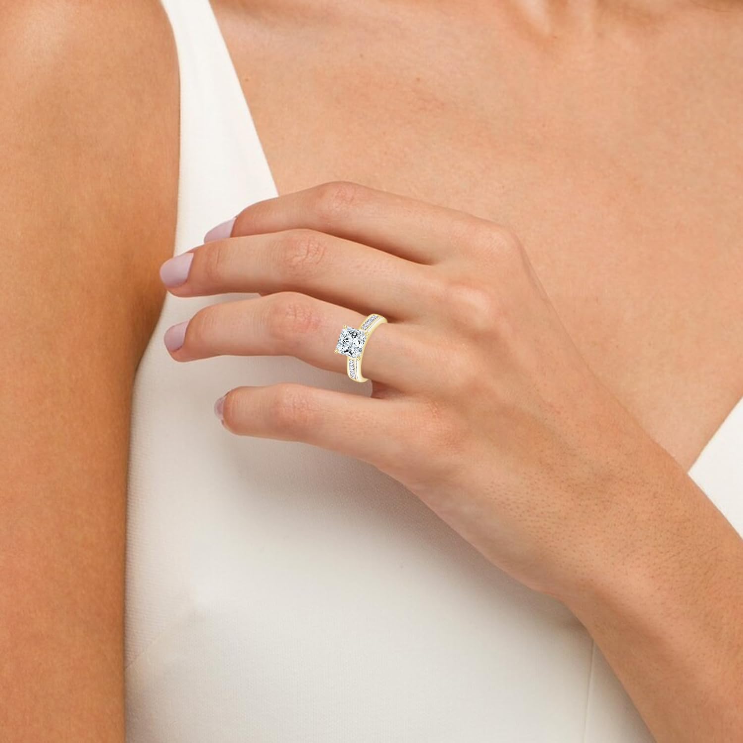 2 Carat LAB GROWN DIAMOND Classic Channel Set Princess Cut Diamond Engagement Ring (G-H Color VS2-SI1 Clarity 1.5 Ct Center)