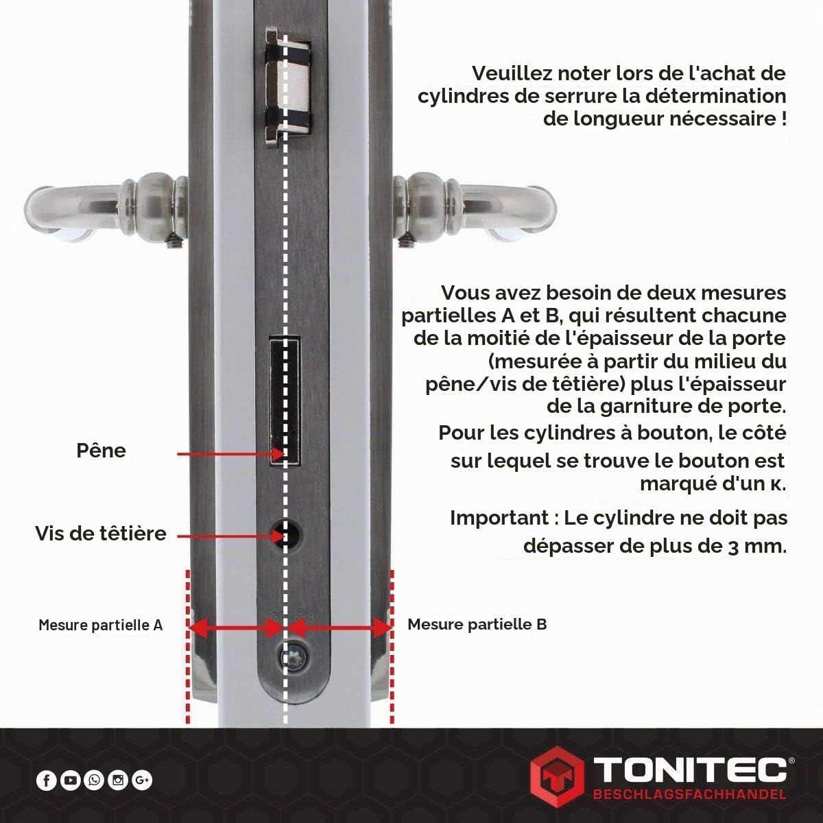 ABUS EC550 Longueur du cylindre bouton Z45/K45mm 6 clés