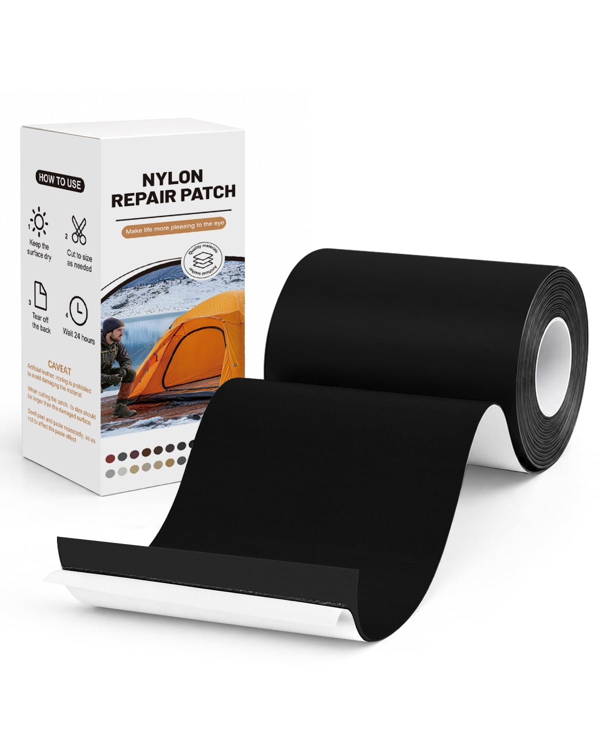 Nylon Selbstklebende Patches, BOUYEER 10 Stück 25x15cm Wasserdichter Reparaturpatch, Selbstklebende Nylon Flicken für Zelte, Daunenjacken, Schlafsäcke, Taschen - A-Schwarz