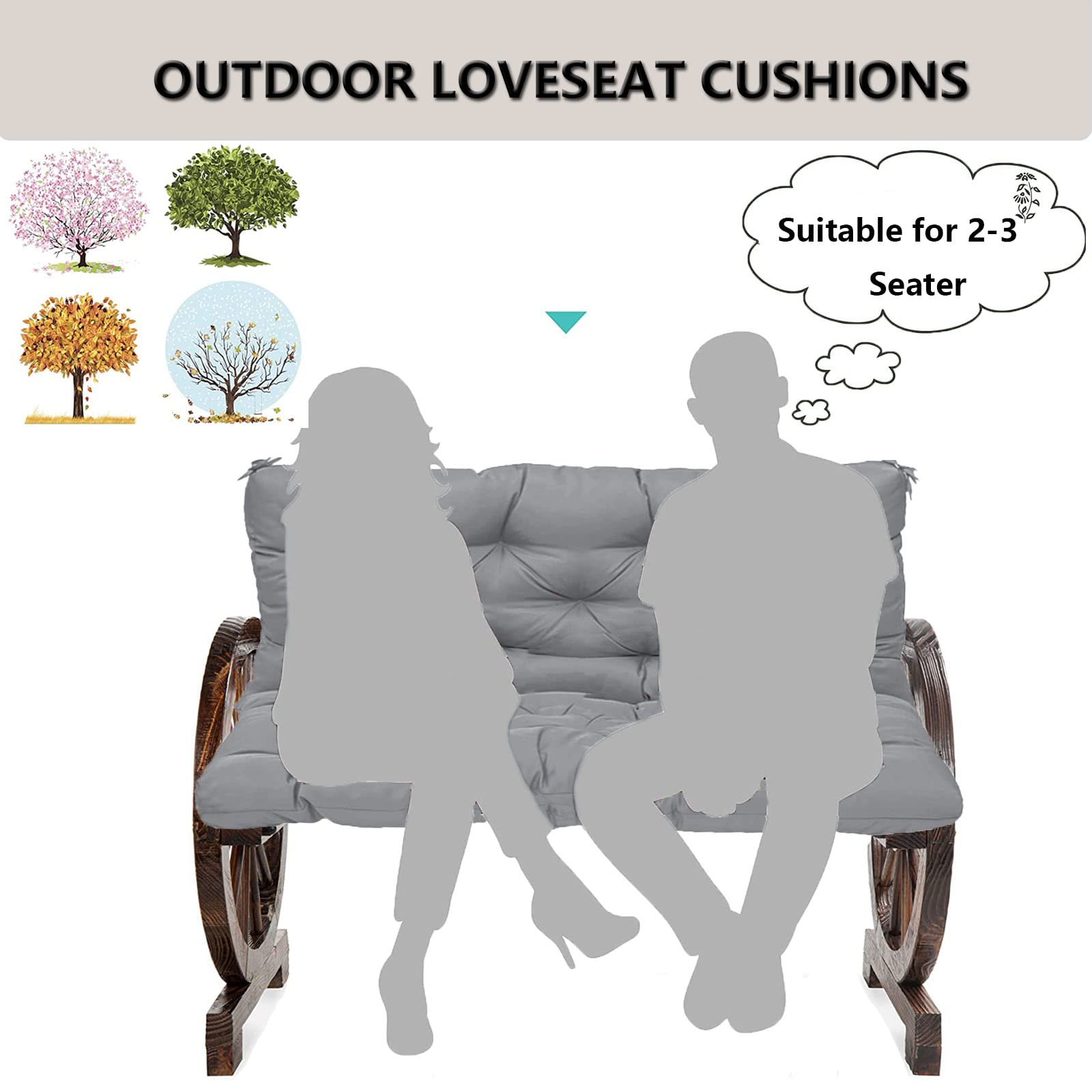 Cuscino di ricambio per dondolo da giardino a 2 o 3 posti, impermeabile, con lacci, grigio chiaro, 119,4 x 101,6 cm