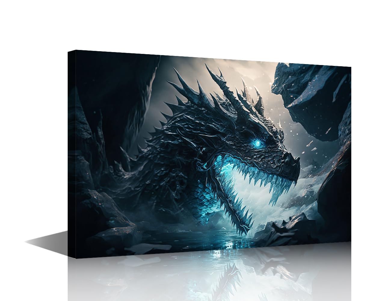 Dragon King Roar Pictures for Living Room Black Dragon Wall Art Prints on Canvas Animals Painting Modern Artwork 1 Pieces Wall Decor for Bedroom Office Bathroom Ready to Hang, 24x16in