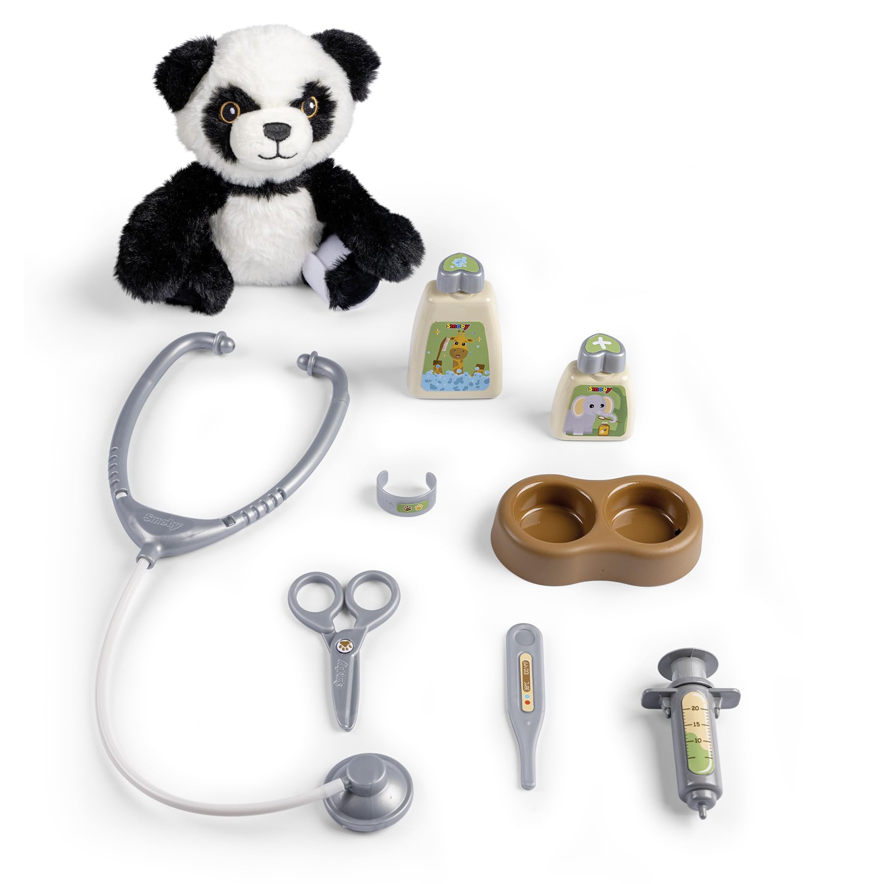 Smoby - Wózek weterynaryjny - 1 pluszowa panda + etui - 10 akcesoriów - strzykawka, para nożyczek, butelki i inne - od 3 lat - wyprodukowano we Francji