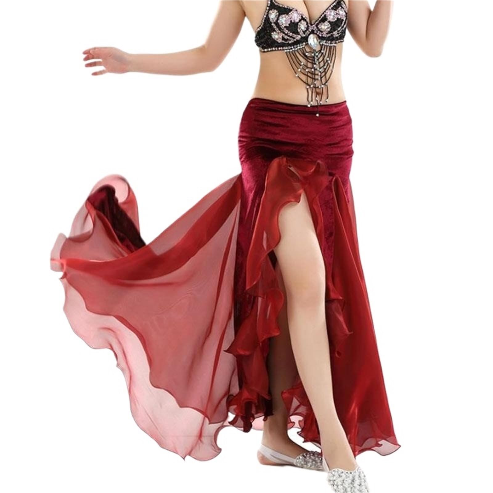 Falda de gasa con abertura de encaje alto Faldas de danza del vientre Falda elegante for mujer Ropa