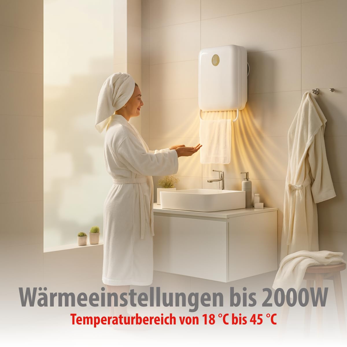 Alpina Heizlüfter Bad 750/2000W – Badheizkörper mit 2 Heizstufen und 24-Stunden-Timer – Elektrische Heizung IP22 – mit Fernbedienung und Überhitzungsschutz