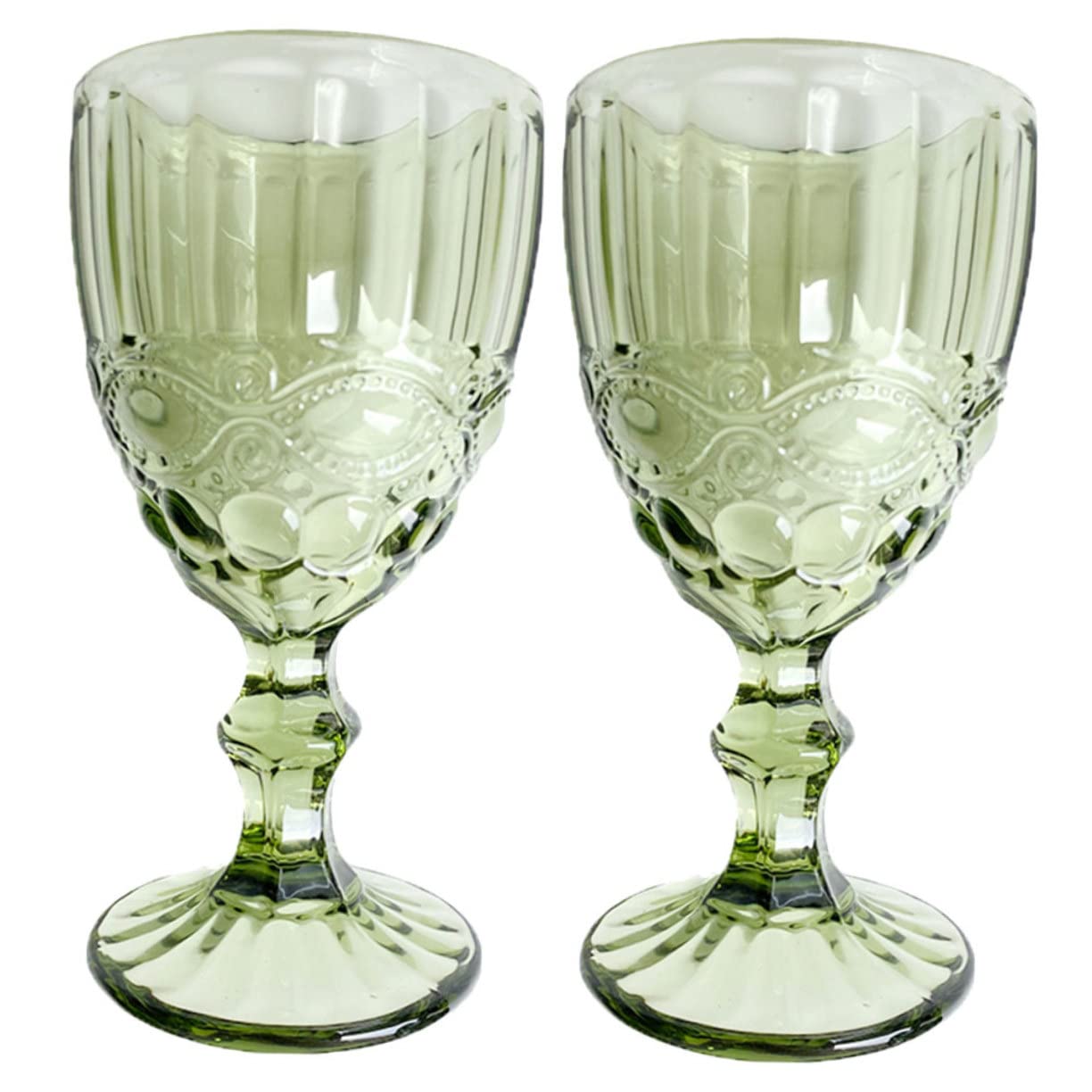 Verres à vin verts en relief | Lot de 2 gobelets rétro pour cocktail