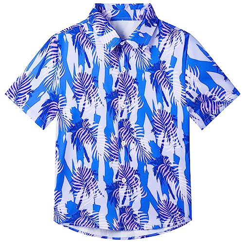 Kids Hawaiian Shirt Boys Size 8-9 Years Old Cute Tropical Button Up Short Sleeve for Family Party Purple Coconut
