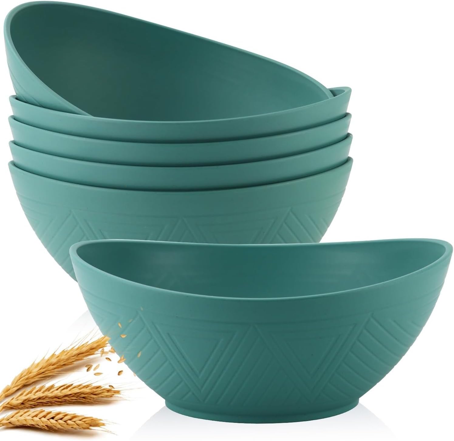 Homienly 60oz Wheat Straw Salad Bowls 6 Pack Green - Unbreakable Microwave Dishwasher Safe Large Serving Cereal Soup Bowls for Kitchen Camping Parties