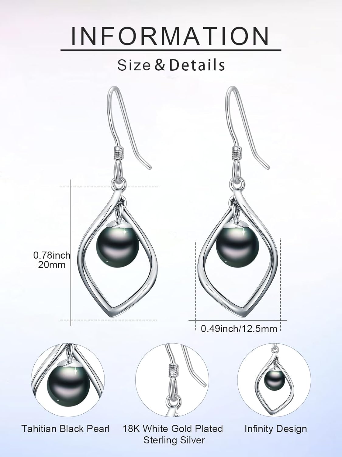 Tahitian Black Pearl AAAA 18K Gold Plated Sterling Silver Dangle Drop Earrings for Women Wife Mom Girlfriend Valentine Her Jewelry Gift for Anniversary Birthday Christmas