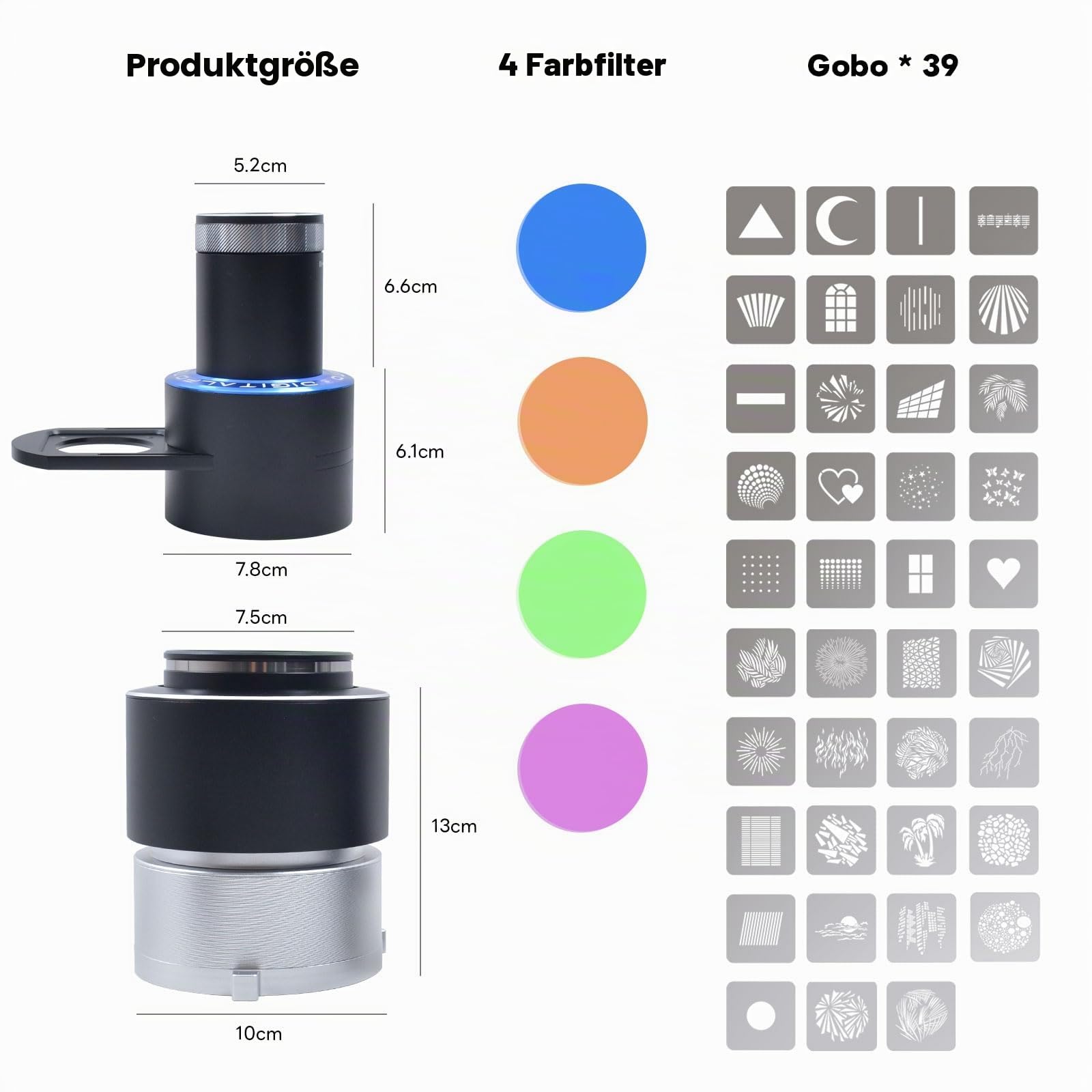 DIFESURO Optical Snoot Bowens Mount Gobo Projektor, 39 Gobos, Projektionsaufsatz für Fotografie Strahler, Kompatibel mit Aputure Amaran 100X/D 200D/X, 150C, Godox SL60 für Hochformat, Fokussierbar