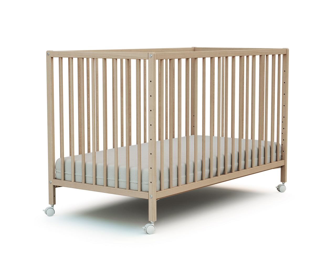 WEBABY - Cuna bebe colecho 60x120 madera con ruedas LIO - Haya Cruda - 124 x 64,50 x 81cm