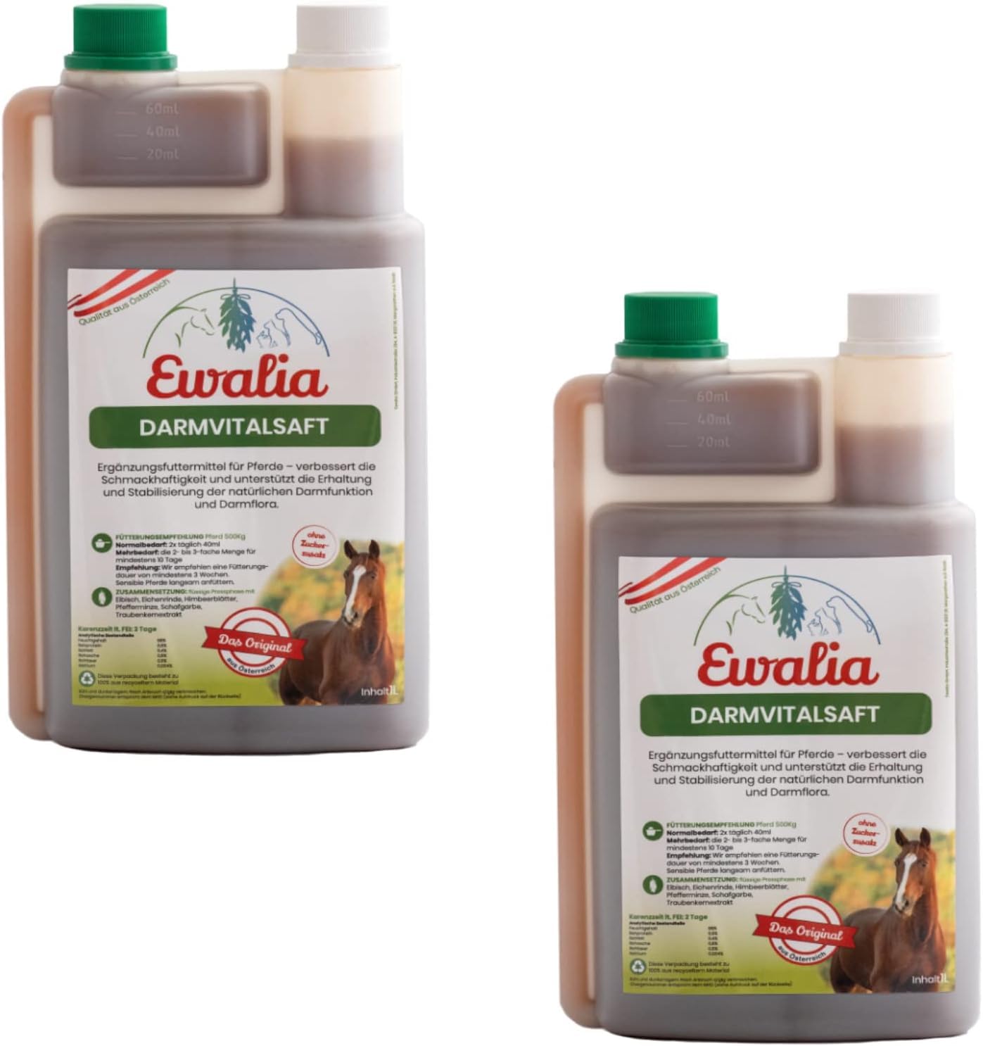 Ewalia Darmvitalsaft | Doppelpack | 2 x 1 l | Ergänzungsfuttermittel für Pferde | Mit Eibisch & Schafgarbe