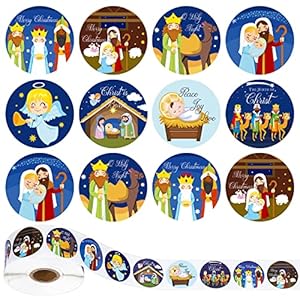 whaline 1000pcs christmas stickers 1.5inch jesus sticker nativity round stickers in roll birth of jesus story label stickers holy night paper sticker for xmas seals card envelopes, 8 design