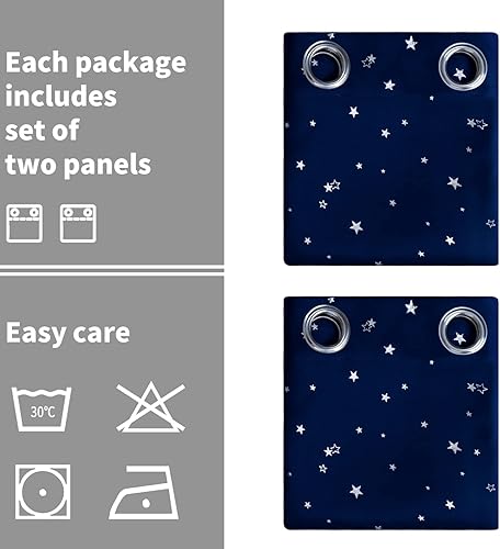 Miniatura 7 de BGment - Cortinas opacas para dormitorio con ojales aislamiento térmico estampado de estrellas plateadas para oscurecer la habitación para sala de