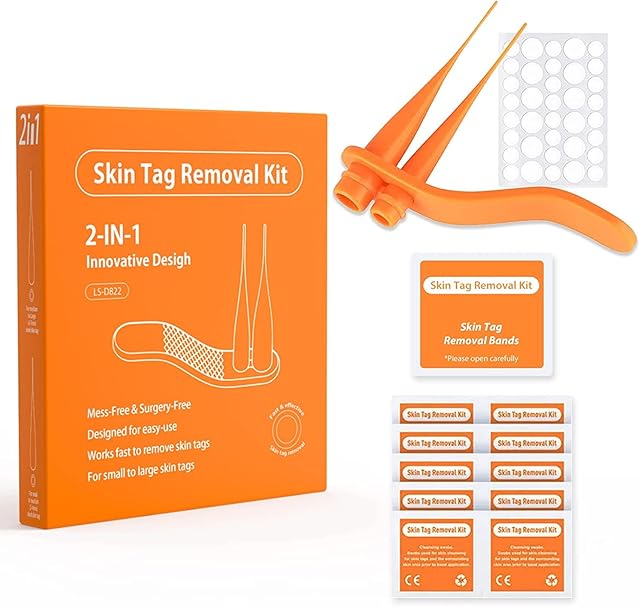 Skin Tag Removal Kit Mole Removal Skin Tag Removal Skin Mole Wart Removal Micro Band Skin Tag Removal Kit Face Body Care Painless and Safe 2 in 1 Professional Mole Wart Remover., Orange
