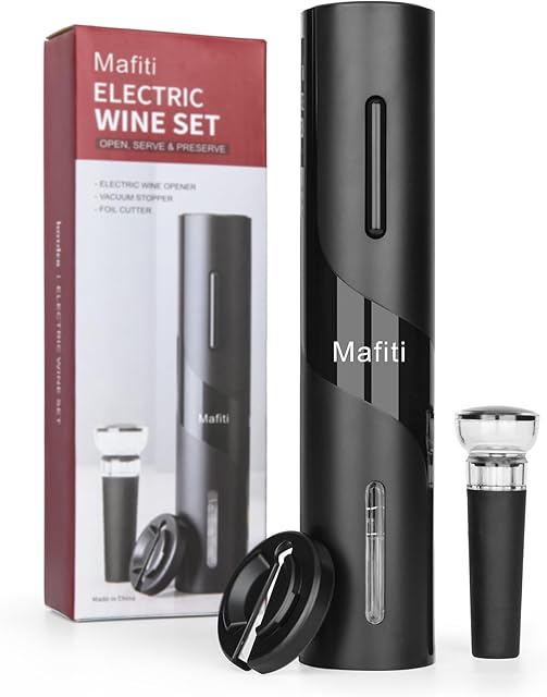 mafiti Wine Opener Battery Operated, Automatic Electric Wine Bottle Opener with 2 in 1 Wine Stopper and Portable Corkscrew Foil Cutter, Wine Christmas Gifts for Women Men