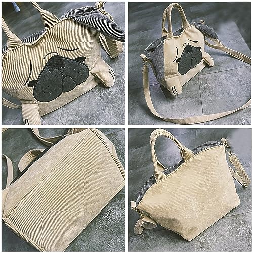 Bolso tote de pana para mujer, bolso con forma de cachorro (pug), bolso cruzado adorable con diseño de animal miniatura 6