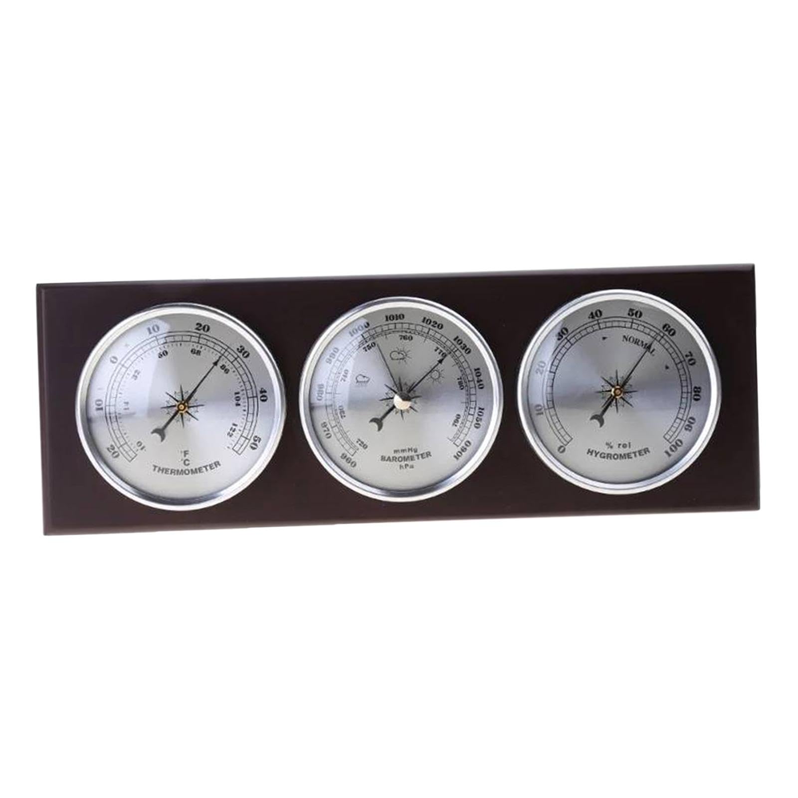 Wetterstation Metall Holz Messgerät Thermometer Hygrometer Luftfeuchtemesser Präzise Temperaturanzeige für Wohnzimmer Flur Wanddekor, horizontal