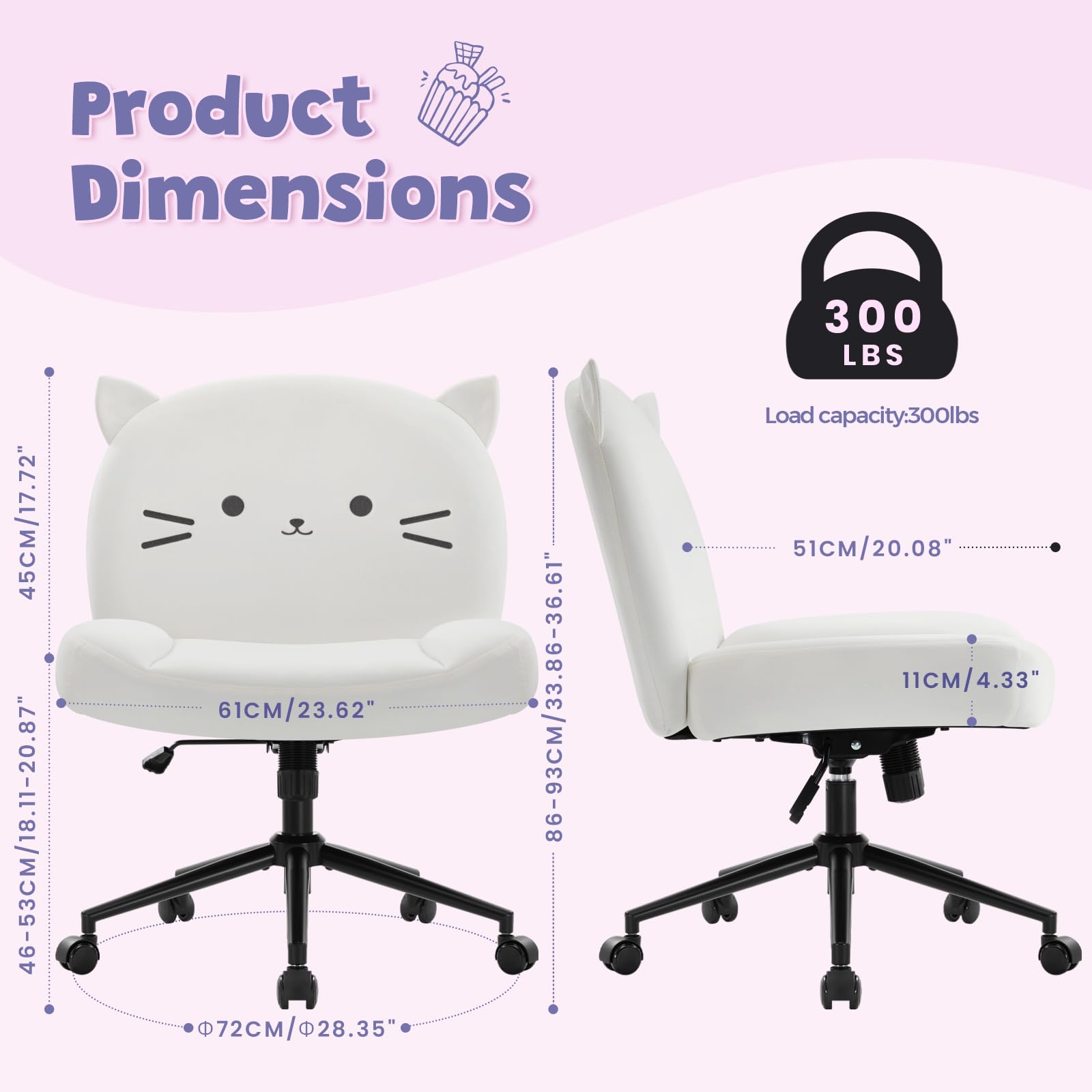 IWMH Armless Office Desk Chair with Wheels,Ergonomic Criss Cross Legged Computer Chair with Fabric Padded, Height Adjustable Wide Seat Vanity Chairs,Mid Back Task Chair for Home, Bedroom ()