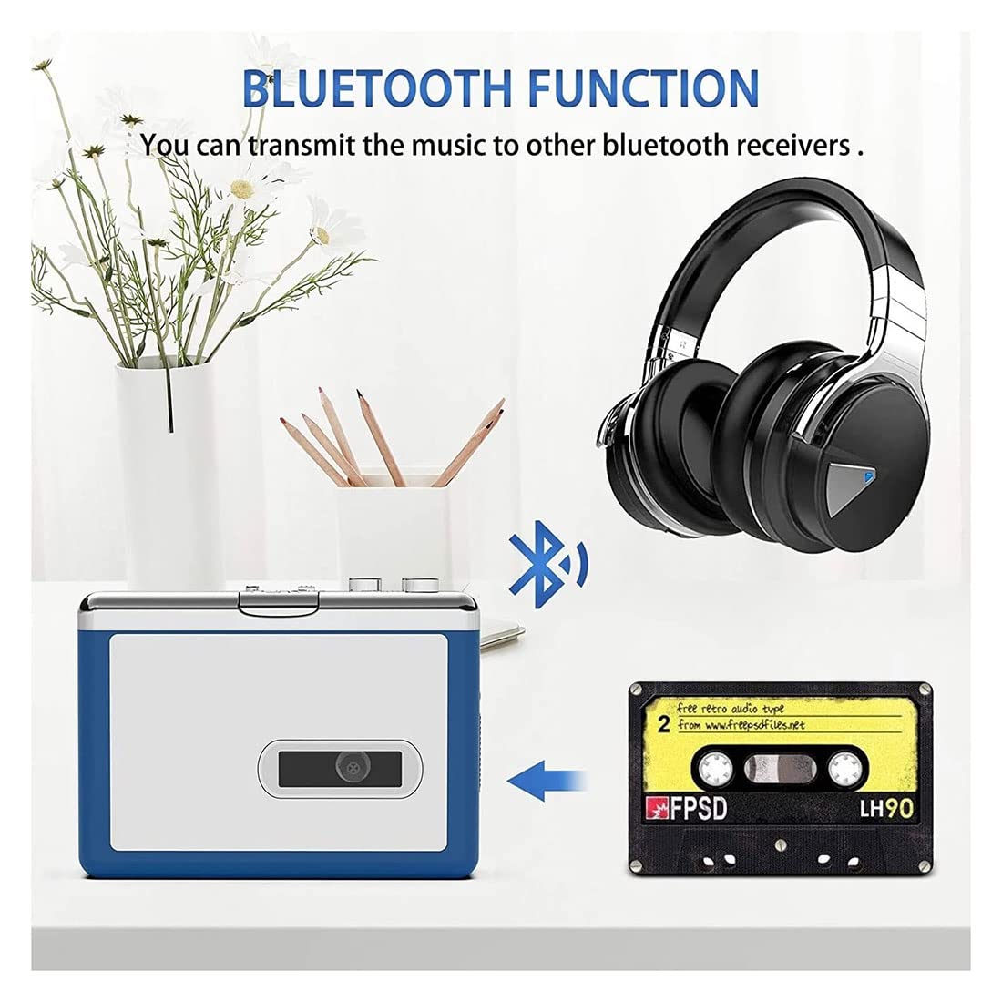 Lecteur de cassette Bluetooth portable pour transmettre de la musique rétro à un casque ou un haut-parleur Bluetooth, pas besoin de connecter un écouteur filaire