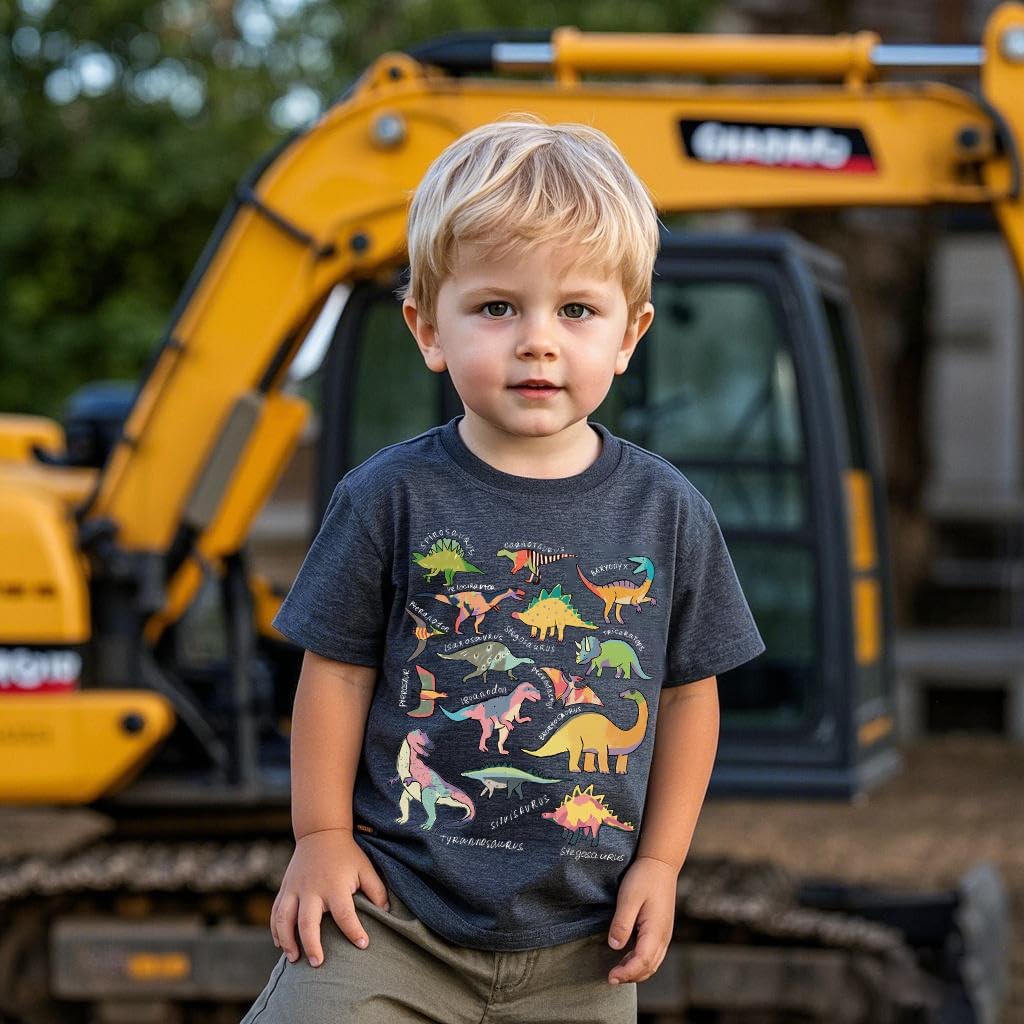 Kids Short Sleeve Tees Toddler Crewneck T-Shirts Boys Girls Dino Raccoon Excavator Silly Goose Flower Girl Tops 2-7 Years image 3