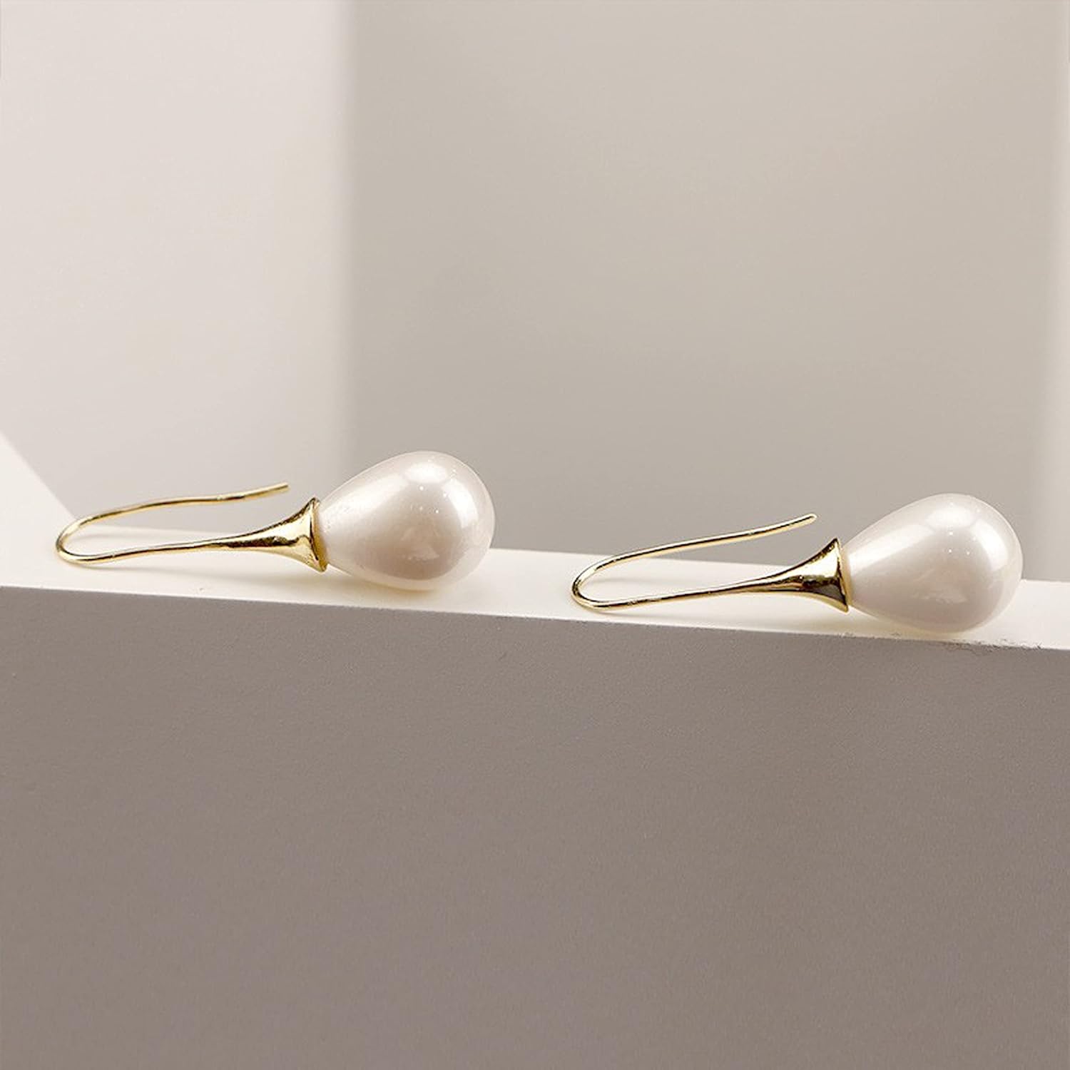925 Sterling Silver Big White Teardrop Pearl Dangle Drop Earrings for Women Lightweight Simple Gold Hoop Dainty Pearl Dangling for Brides Weddings - Image 7