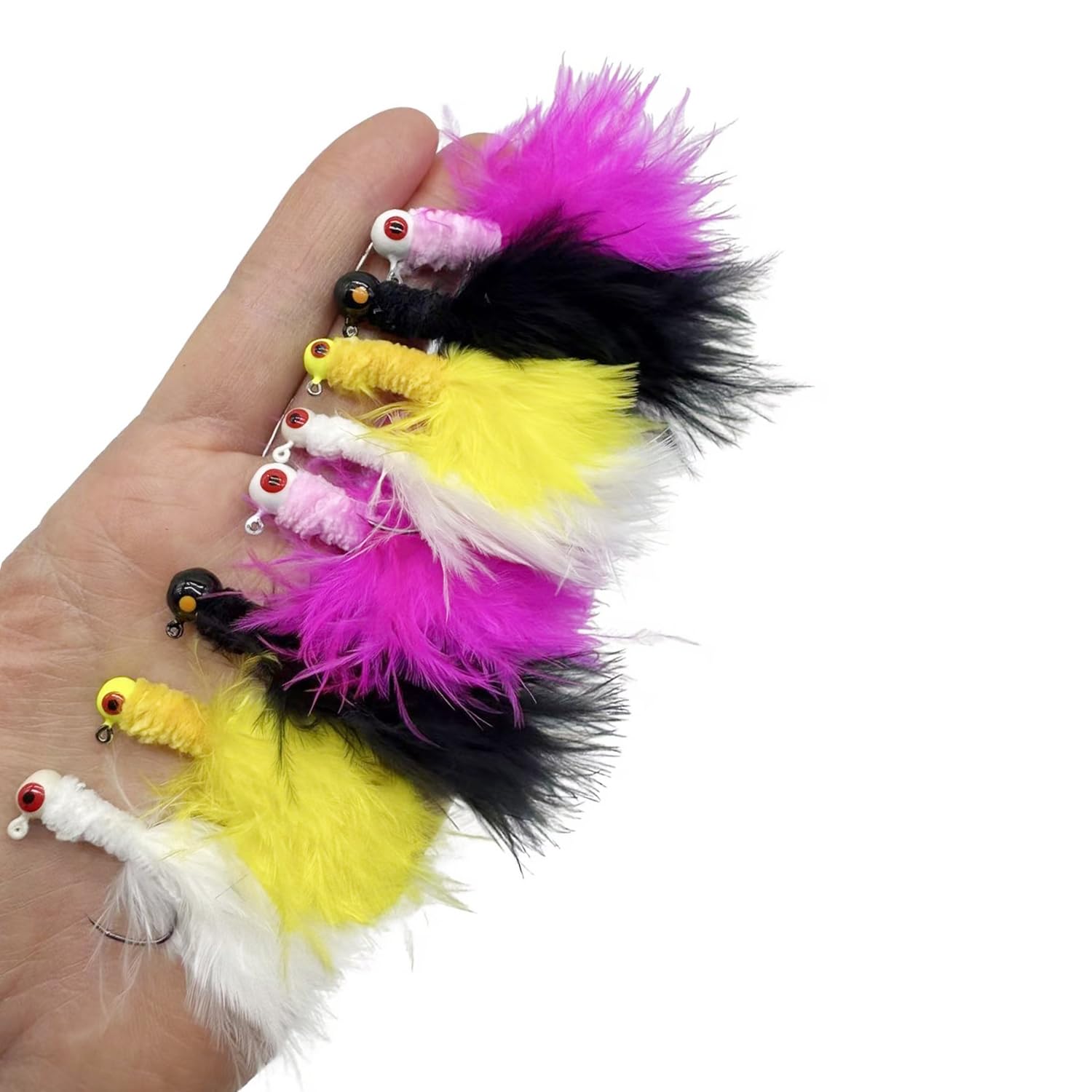 20Pcs 4 Colors Fishing Jig Heads Crappie Jigs Kit 1/16oz 1/8oz Marabou Feather Jig Lures Round Ball Head Jig Hooks Hair Jig Fishing Lures