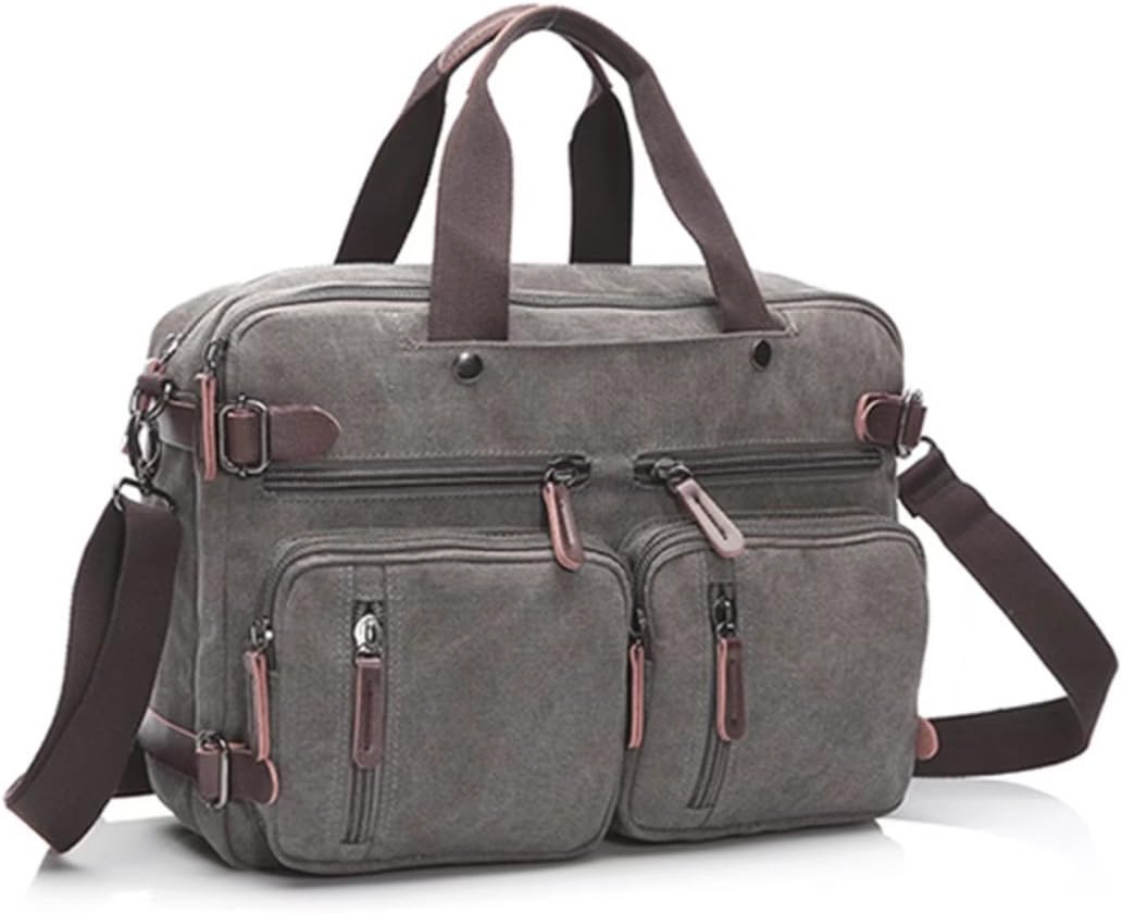 Justpack Vintage Canvas Satchel Laptop Backpack Messenger Bag Hybrid Briefcase Shoulder Backpack Bookbag Rucksack for Women Men (Grey)