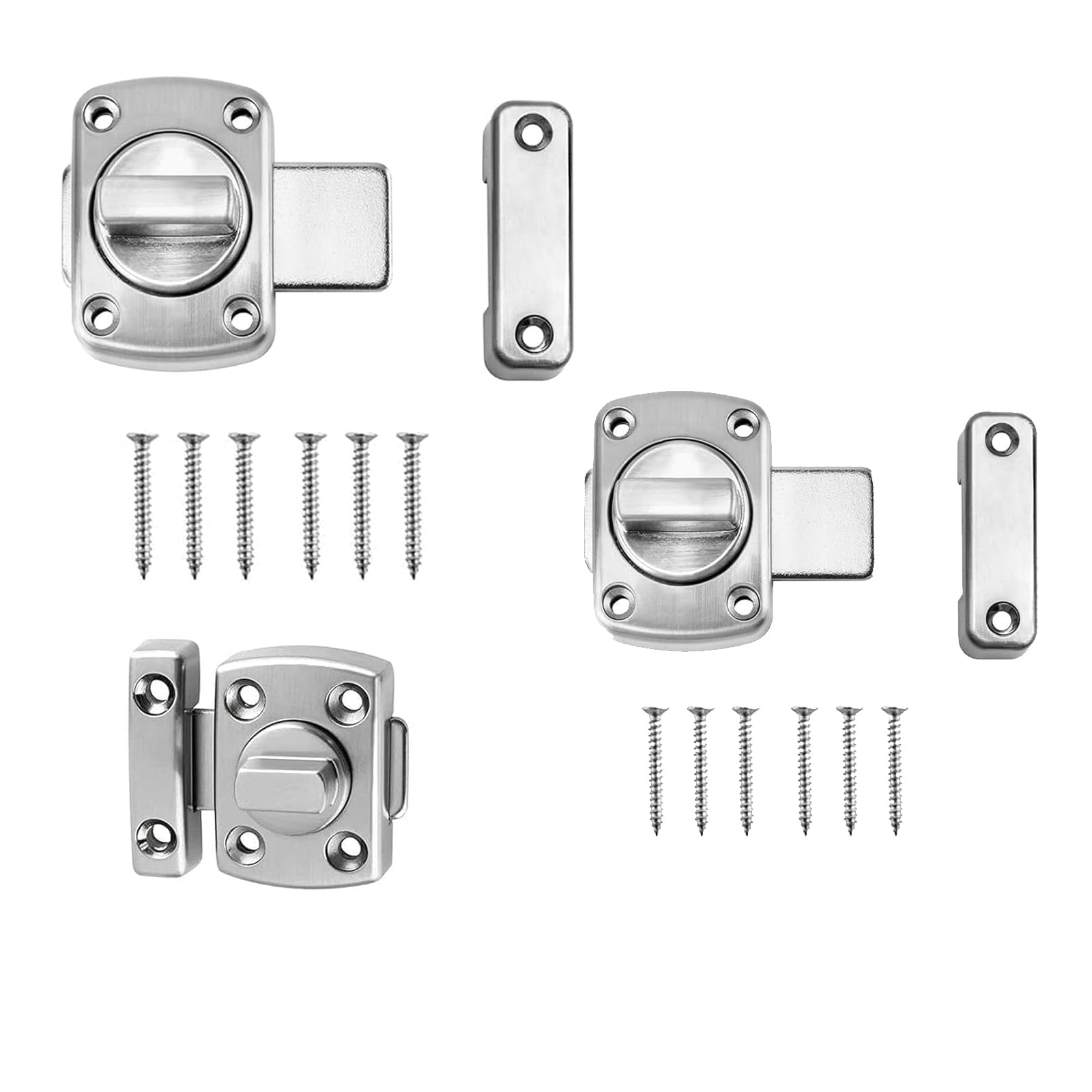 Mzoyouro No Rotate Bolt Latch Door Latches, 2 Pcs Door Bolts For Internal Doors, Anti Theft Safety Cabinet Slide Lock Latch Lock For Bathroom Window Cupboard Cabinet Door Latches, With Screws(Silver)