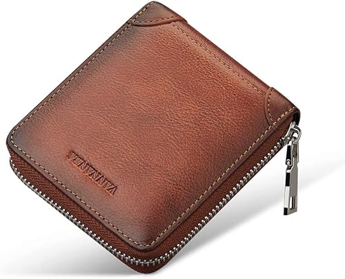 VANNANBA Billeteras de cuero con cremallera para hombre, con bloqueo RFID, con cremallera alrededor, billetera plegable para múltiples tarjetas con