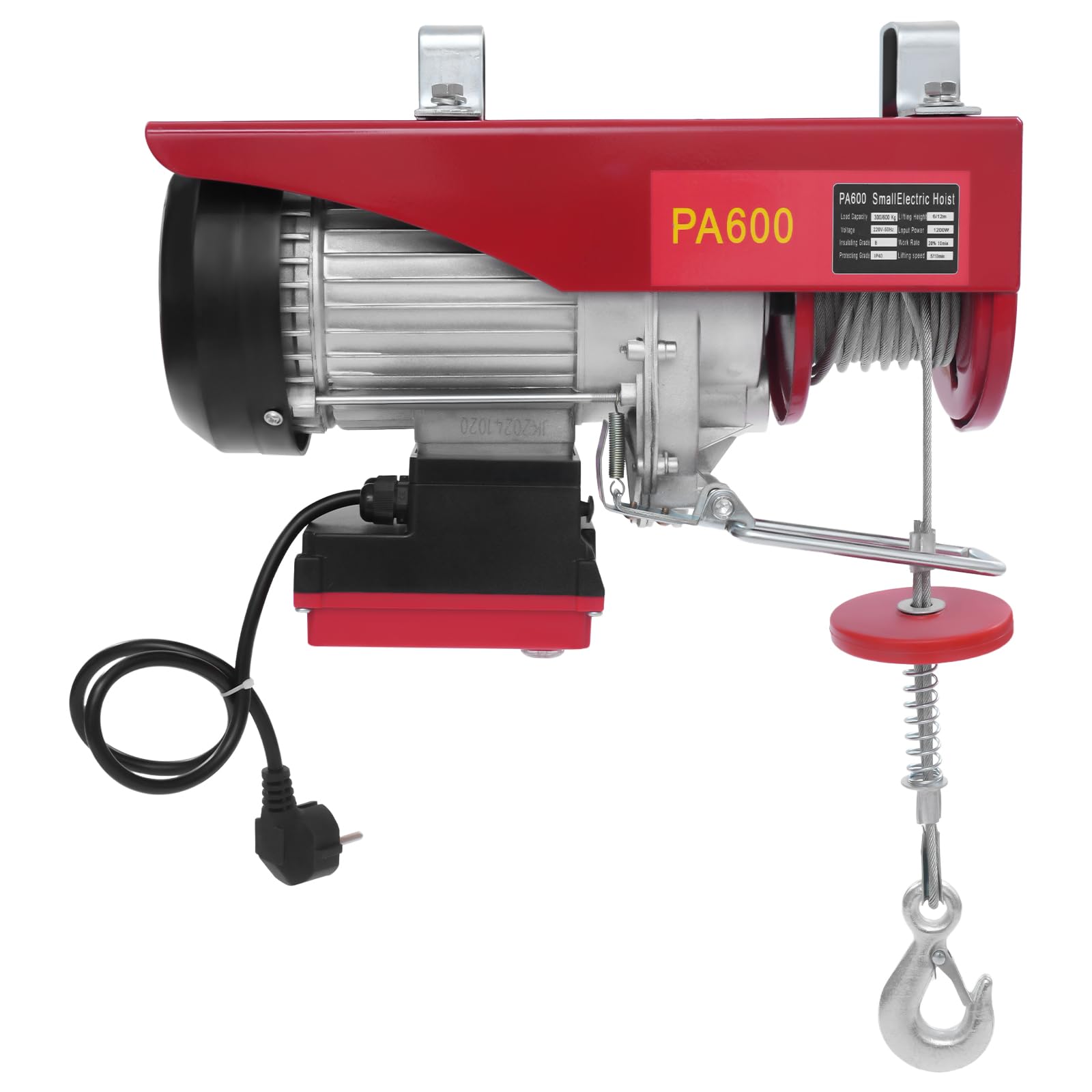Elektrische Seilwinde 600kg Seilzug Motorwinde 1200W Seilhebezug Hebezug 10m/min Flaschenzug Kettenzug mit 2 Hosenträger und Drahtlose Fernbedienung