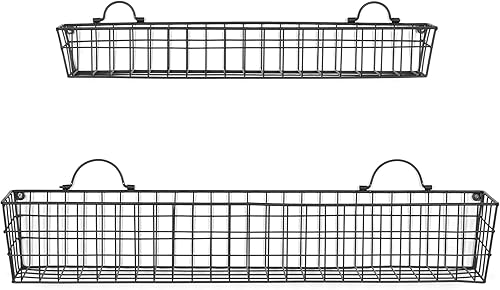 Miniatura 7 de MyGift Cestas de alambre de 2 piezas de 30 pulgadas para almacenamiento y organización, estantes de exhibición de metal montados en la pared negros